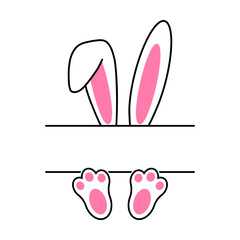 Pink easter bunny ears and feet name monogram svg cut file. Isolated vector illustration.