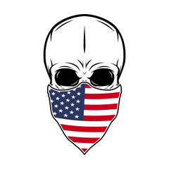 Skull with American flag bandana svg cut file. Isolated vector illustration.