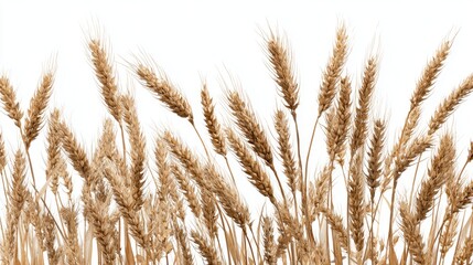 Fototapeta premium Golden wheat stalks rise in clusters, capturing sunlight in a rural setting. The harvest season brings a sense of abundance and promise to the fields.