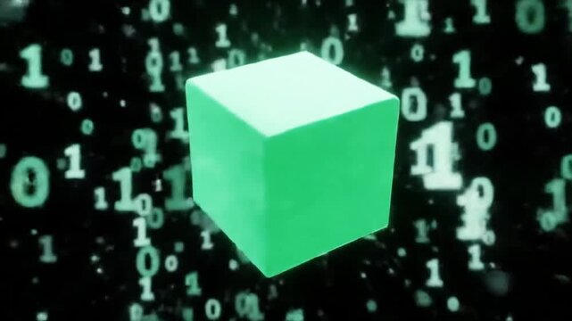 Digital cube in binary code background
