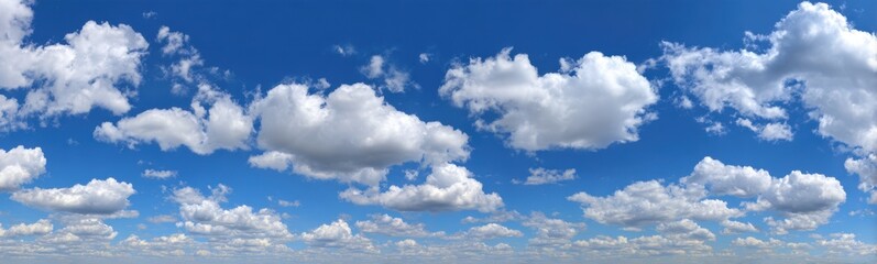 Naklejka premium A vast expanse of a vibrant blue sky dotted with fluffy, white cumulus clouds