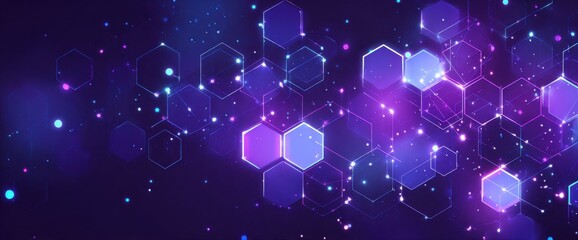 Abstract digital hexagons in vibrant purple and blue hues