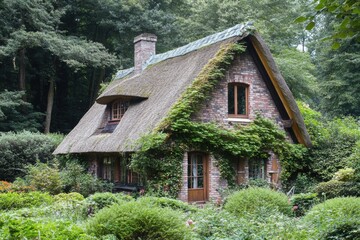Fototapeta premium Fairytale wooden house in forest clearing