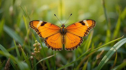 Obraz premium orange butterfly in the grass, Papilio demoleus, or Lime Butterfly, is a butterfly belonging to the family Papilionidae and subfamily Papilioninae.