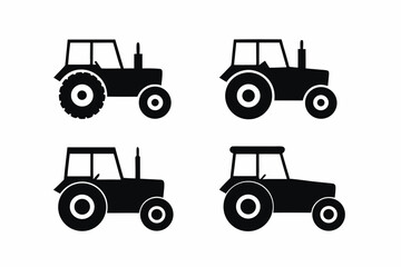 set of Tractor farm vehicle silhouette vector