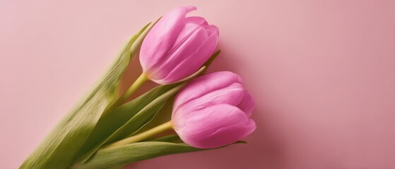 Obraz premium The Beautiful Pink Tulips on a Soft Pink Background.