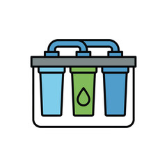 Triple stage water filtration system for clean and purified water consumption featuring a drop symbol icon vector illustration