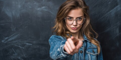 Fototapeta premium The confident woman pointing towards the camera with an assertive expression.