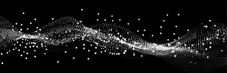 Abstract wavy design of white particles on a black background