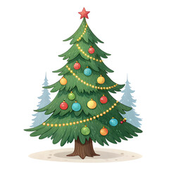Fototapeta premium Festive decorated christmas tree with ornaments and lights