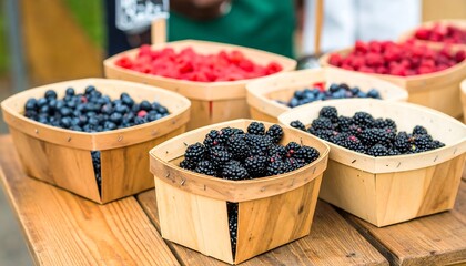 Fresh berries in wooden crates at a market (5)