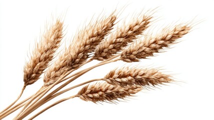 Golden wheat stalks are arranged neatly against a white background, highlighting the beauty of natures harvest. This composition reflects agricultural abundance and inspiration.