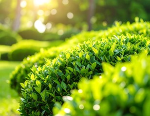 Lush green shrubs in a sunny garden