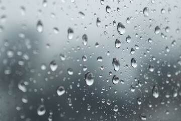 Raindrops on a windowpane.  Blurred gray background