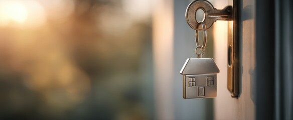 The key to a new home shining in the warm sunset glow.