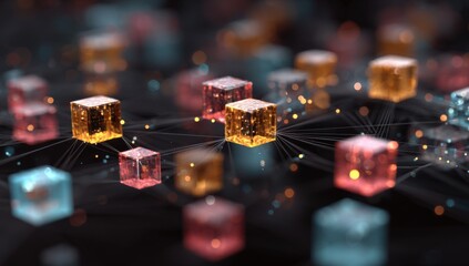 Abstract network of interconnected glowing cubes