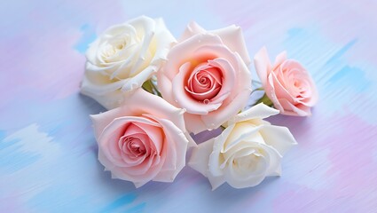 Fototapeta premium Delicate Pink and White Roses on Pastel Background – Romantic Floral Photography