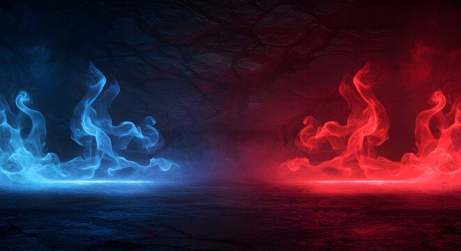 Dramatic smoky atmosphere with red and blue mist