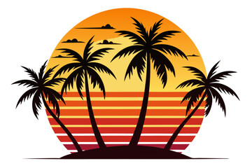 Sunset horizon with palm trees silhouette vector