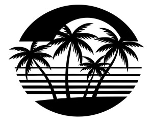 Sunset horizon with palm trees silhouette vector