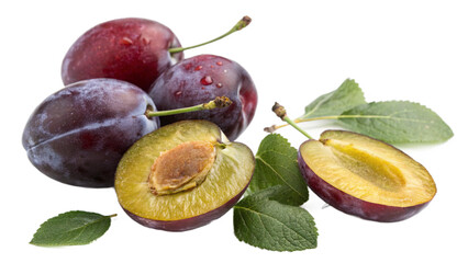plums with leaves
