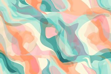 Abstract Fluid Art Background with Gentle Wavy Patterns in Pastel Green and Peach