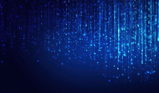 Abstract digital rain of glowing blue lines