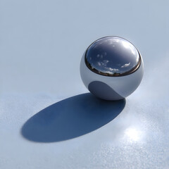 Sleek and Modern Chrome Sphere Reflecting Light on a Blue Surface - Minimalist 3D Art