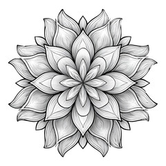 Intricate Black and White Hand-Drawn Mandala Lotus Flower for Meditation and Coloring
