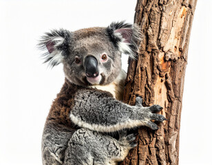 Naklejka premium Happy Koala Hugging Tree, isolated on transparent background .