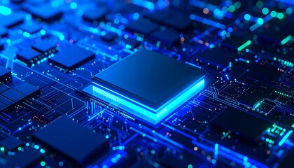 Advanced circuit board with glowing central processor