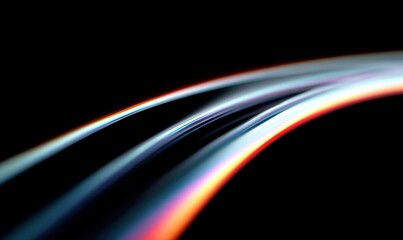 Abstract, flowing lines of light, vibrant colors on a black background