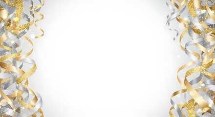 Elegant golden and silver festive ribbons on a white background, perfect for celebrations and luxury design.

