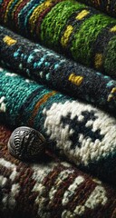 Fototapeta premium Close-up view of intricately patterned textiles.