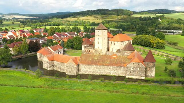 The town of &Scaron;vihov with a medieval castle in the &Scaron;umava foothills. Czech Republic, Central Europe.