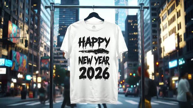 Happy New Year 2026: Urban Street Style T-Shirt Mockup