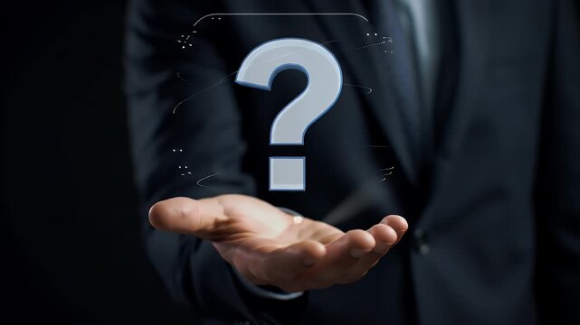Businessman Holding a Holographic Question Mark - Powered by Adobe