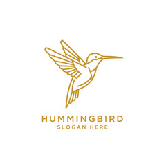 Elegant gold line art illustration of a hummingbird in flight, featuring a geometric design.