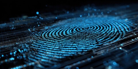 The digital fingerprint graphic showcasing advanced technology and cybersecurity concepts.