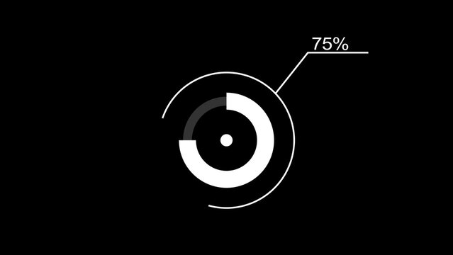 A dynamic circle loading illustration, is loading from 1 to 75 and on a black background .	