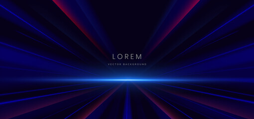 Futuristic glowing blue and red neon light ray with speed motion moving on dark blue background.