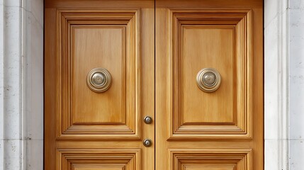 Fototapeta premium ornate cedar door with concealed hinges, double glazing, round rosette with refined styling.