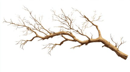 Obraz premium A barren tree branch stretches elegantly, with intricate twigs branching out delicately against a stark white background, highlighting the beauty of natural decay and simplicity.