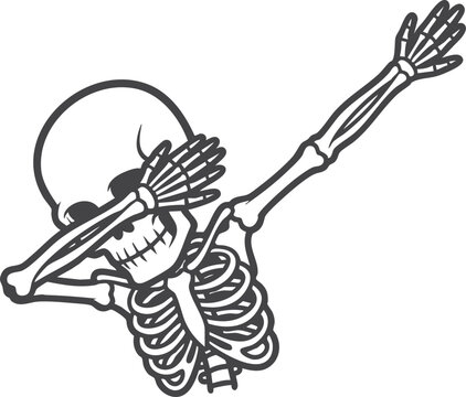 dabbing skeletons in funny cartoon black and white vector style