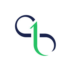 Modern monogram logo with number 1 and letter B in blue and green colors, creative design for branding identity