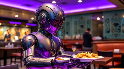 Robot waiter serving food. (4)