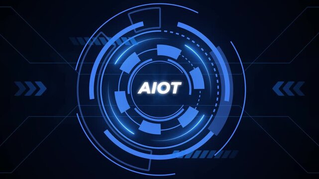 Futuristic HUD Circle with AIOT Text on Dark Digital Background AIOT technology
