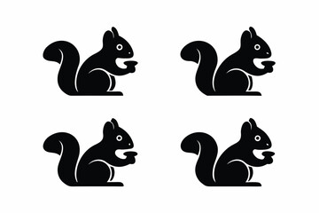 set of Squirrel eating nut icon silhouette vector