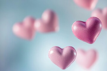 Obraz premium Romantic pink hearts floating in dreamy soft background with love and tenderness concept for Valentine celebration and emotional affection design