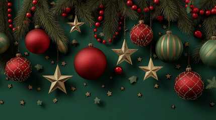 Christmas ornaments and stars festive holiday background decorations